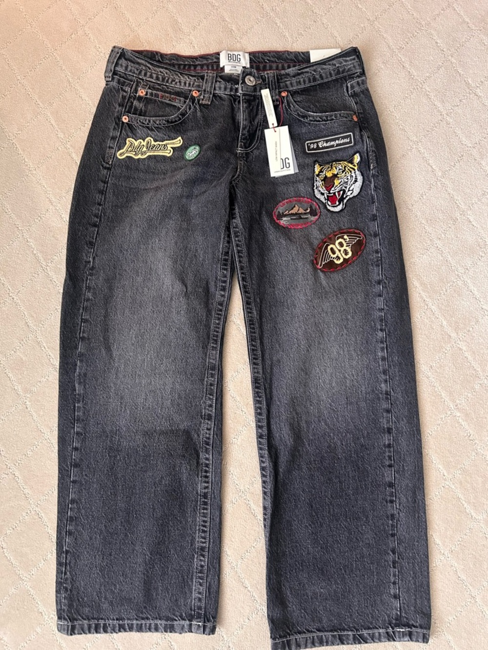 BDG Black Washed Patchwork Tiger Jeans - Picture 4 of 7